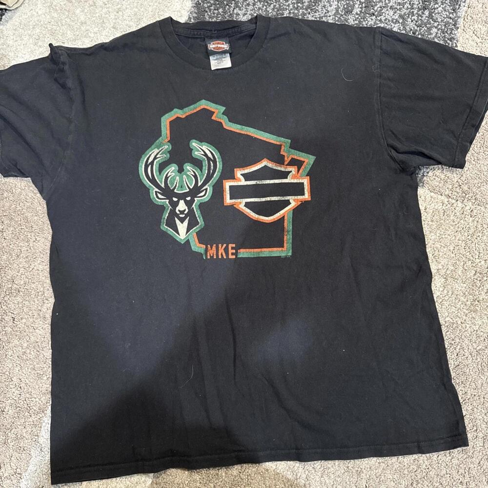 Harley Davidson X Milwaukee Bucks T Shirt Xl Black Shirt